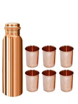 Original One Plain Copper Bottle and Six Plain Copper Glasses 1000ml - £34.93 GBP