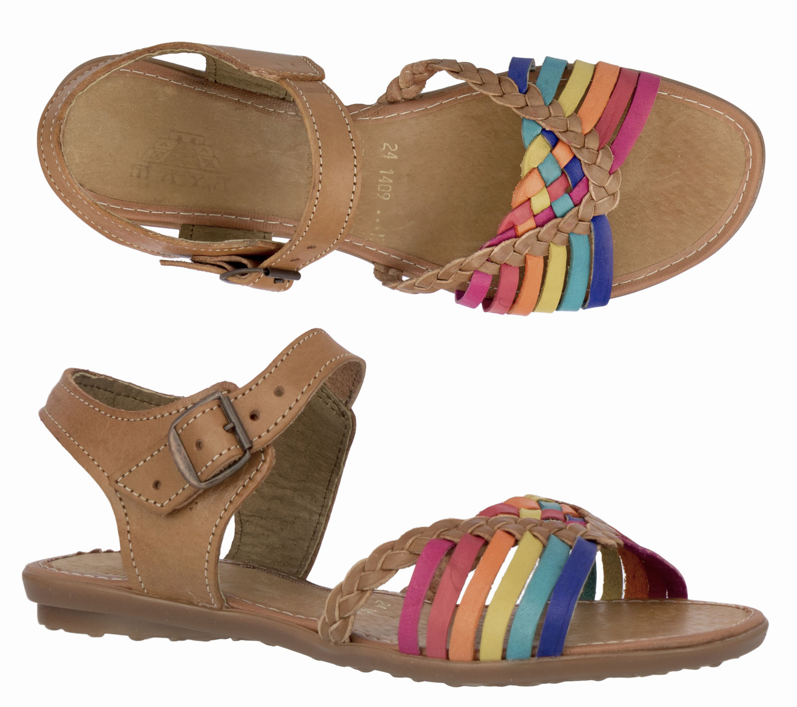 Primary image for Womens Authentic Mexican Huarache Rainbow Real Leather Boho Sandals Open #103