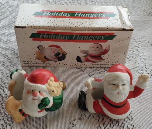 Primary image for Santa Candle Climbers Huggers Hand Painted Porcelain Vintage Holiday Hangers Set