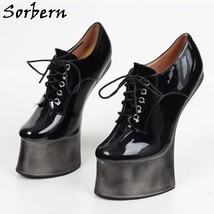Sm extreme high heel strange hoof heelless sexy shoes lace up more colors patent unisex thumb200