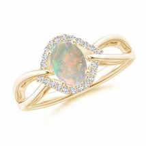 ANGARA Oval-Shaped Opal Entangled Split Shank Ring with Diamond Halo - £686.26 GBP