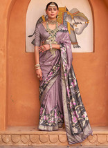 Beautiful Purple Multi Digital Printed Fancy Floral Silk Saree832 - £52.21 GBP