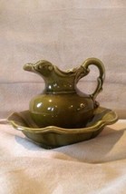 Vintage McCoy USA Ceramic Pitcher Bowl Basin Moss Avocado Green - £22.74 GBP