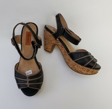 Miz Mooz Womens Shoes Sandals Heels Cork Platform Ankle Strap Black Corbin US 6 - £47.73 GBP