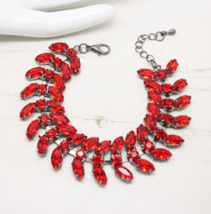 Beautiful Vintage Style Fire Ruby Red Navette Rhinestone BRACELET Jewellery - £14.43 GBP