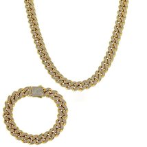Jewelry Set 12MM Miami Zircon Cuban Chain Iced Out CZ Bling Choker Necklaces &amp; B - £123.50 GBP+