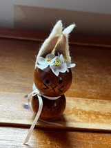 Vintage Handmade Macrame Wood Bead w Felt Ears Puff Ball Tail Spring Easter Bunn - £7.41 GBP