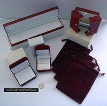 8 GIFT Box presentation boxes jewelry bags Red velvet faux leather assor... - £23.32 GBP