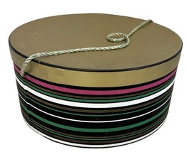 VTG  Hat Box 1950s Large 15&quot;x7&quot; Pink Black Stripes  - $43.66