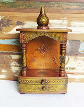   Wood Temple Mandir Handcrafted Copper Gold Hindu Wall Hanging Wall Mount  - £86.49 GBP