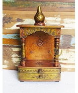   Wood Temple Mandir Handcrafted Copper Gold Hindu Wall Hanging Wall Mount  - £86.14 GBP