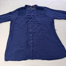 Dolled Up By Fang Women's Blue 3/4 Sleeve Button Shirt Size 1XL Chest 40" image 7