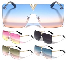 Oversized Square One Piece Shield Lens Rhinestone Sunglasses Designer Fashion Xl - £6.33 GBP