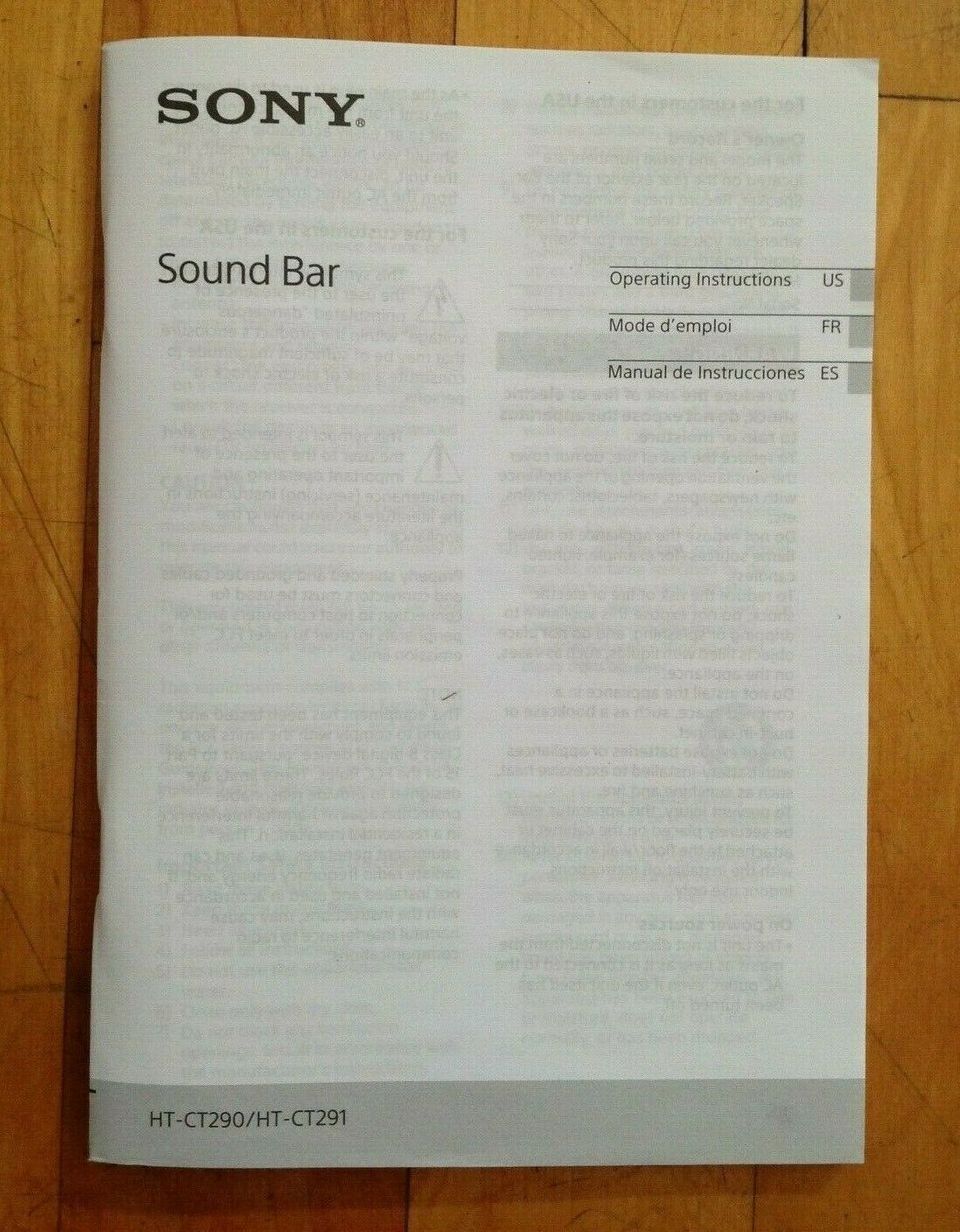Sony Soundbar Operating Manual/ Guide For HT CT290/HT-CT291 - $8.72