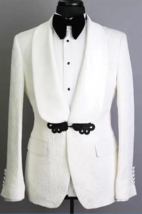 Made to Order White Shawl Lapel Jacquard Groom Suit Slim Fit Tuxedos for Wedding - £175.45 GBP