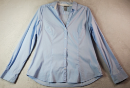H&amp;M Shirt Womens Size 14 Blue Cotton Long Casual Sleeve Collared Button Down - £6.75 GBP