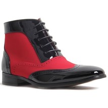 NEW Handmade Men&#39;s Black Red Suede Leather boot, Men lace up Wingtip Ankle High  - £122.67 GBP