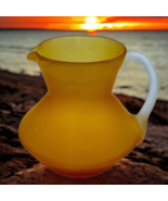 Vtg Hand  Blown Frosted Amber Art Glass Small Pitcher Jug 3.25&quot; Height - £15.76 GBP