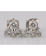14k White Gold 0.90 carat Three Diamond Cluster Stud Earrings Gorgeous Gift - $37,019.64 MXN