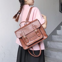 Korean preppy style student school bag pu leather female messenger bags vintage  - £36.38 GBP