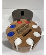 Vintage Poker Chips w/ Wood Caddy &amp; Round Faux Alligator Case Red White ... - €16,91 EUR