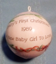 1989 Hallmark Baby&#39;s First Christmas pink satin ornament girl - £17.27 GBP