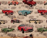 Cotton Classic Cars MG British Motor Cars Sports Cars Fabric Print BTY D... - $14.95