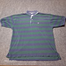 Tommy Hilfiger Polo Shirt Men Size XL Green and Blue Striped Cuffed Sleeve - $24.45