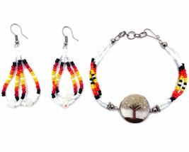 Native American Inspired Tree of Life Chip Stone Inlay Beaded Multi Strand Brace - $17.81