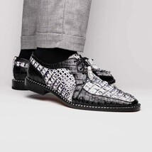 Caribe Genuine Hornback Caiman Crocodile Dress Shoes Newspaper / Black image 8
