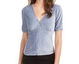 American Rag CIE Womens Small Folkstone Gray Button Up Short Sleeve Top NWT J57 - £14.82 GBP
