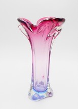 Art Glass Cranberry Hand Blown Vase Three Petal Tulip 10 Inch - £47.95 GBP