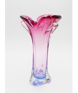 Art Glass Cranberry Hand Blown Vase Three Petal Tulip 10 Inch - £47.17 GBP