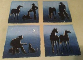 4pc cowboy fabric coasters quilted handmade western horses night dog hat... - £3.93 GBP
