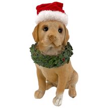 Golden Retreiver Dog with Wreath and Santa Hat Christmas Figurine 5 Inch - $20.98