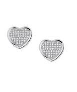 Flat Heart Shaped Micro Pave CZ Setting Sterling Silver Stud Earrings - £19.91 GBP