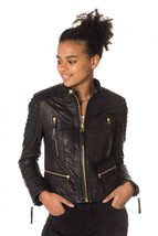 New Women&#39;s Black Leather Jacket Motorcycle Soft Genuine Lambskin Biker ... - £54.17 GBP