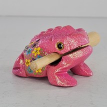Hand Carved Wooden Croaking Frog Percussion Instrument Noise Maker Pink - £10.15 GBP