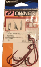 Owner Offset Shank Wide Gap Worm Hook Size 3/0, Red 5 Pack, 5102-133 Shi... - $269.22 MXN