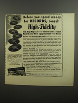 1952 High Fidelity Magazine Ad - Before you spend money for records, consult  - £14.54 GBP