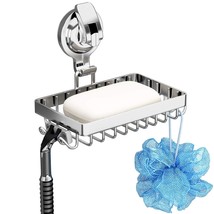 Soap Holder Shower, Suction Cup Soap Dish For Shower With 4 Hooks, 304 Stainless - £16.71 GBP