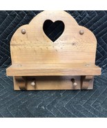 Primitive Small Wooden Shelf with Pegs and Heart Shaped Cut Out 9.75” - £9.41 GBP