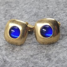 Vintage Anson Pat Pend Cobalt Blue Stone Gold Tone Cufflinks Men&#39;s Accessory - £16.65 GBP