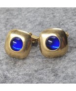 Vintage Anson Pat Pend Cobalt Blue Stone Gold Tone Cufflinks Men&#39;s Acces... - $21.00