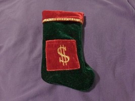 Gift Card Money Holder Cloth Christmas Stocking 6.5&quot; Small Green Red Velour - £3.91 GBP