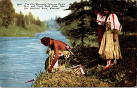 Vtg Postcard, Old Moccasin Princes, Dawn Mist and Chief Wolf Robe, Montana - £4.38 GBP