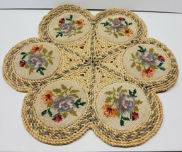 Vintage Colored Cross Stitch Wicker Straw Hot Pads Woven Rattan Trivet 1... - £29.57 GBP