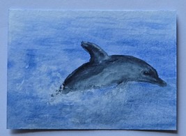 ACEO Original Art Dolphin in Ocean Acrylic Painting - $7.02 CAD