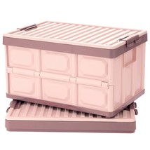 Pink Collapsible Storage Bins With Lids 2-Pack, Folding Plastic Stackable Utilit - £38.60 GBP