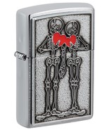 Sharp Skeleton Couple Love Emblem Brushed Chrome Zippo Lighter - $52.20